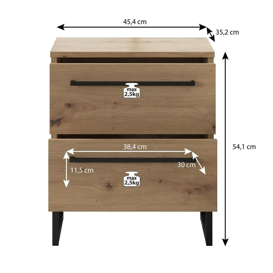 Meubella - Nachtkastje Saturn - Eiken - Zwart - 45 cm