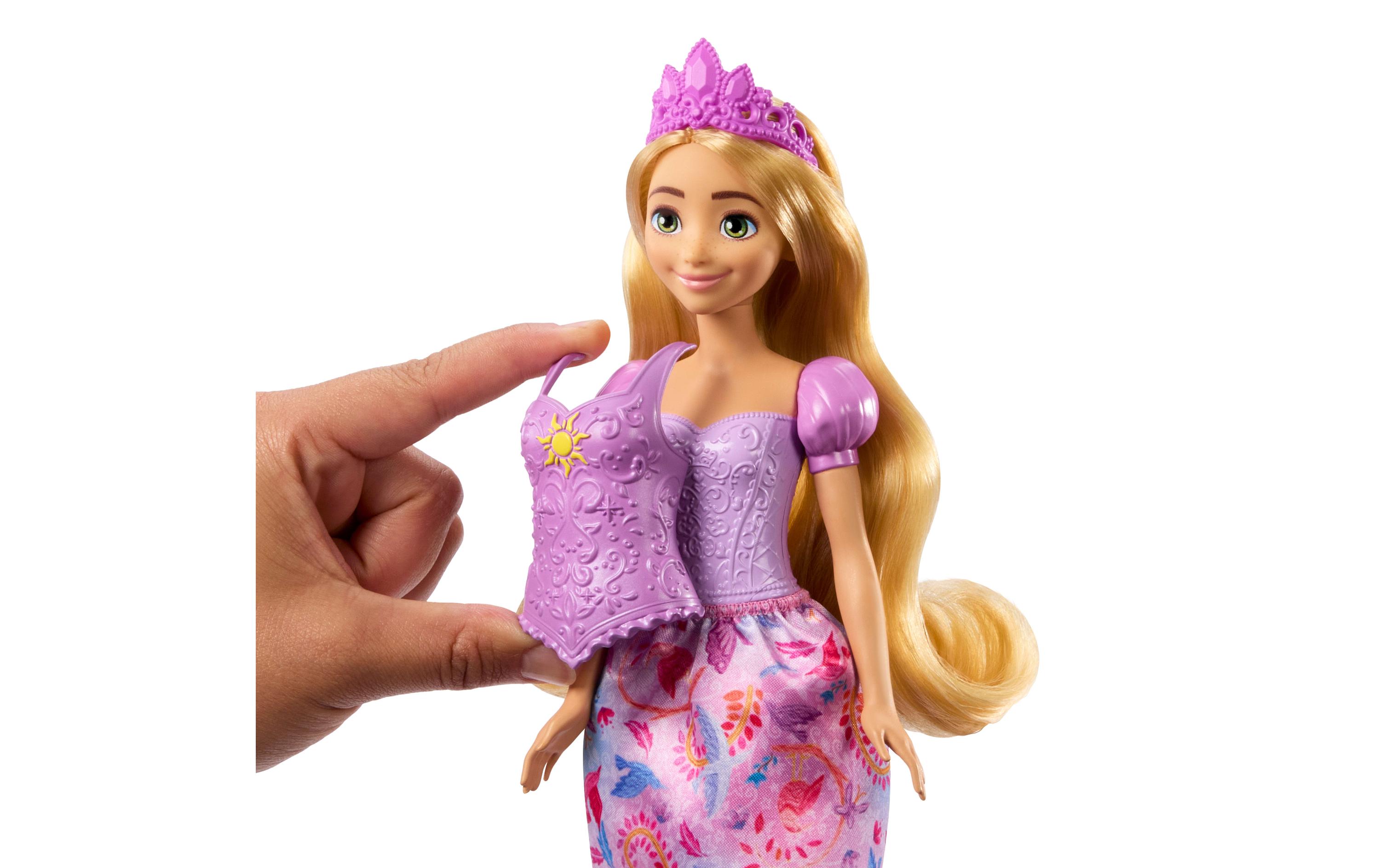 Spielset 2-in-1-Geschichten Rapunzel-ModepuppePuppe mit 2 Oberteilen zum Anklipsen, 2 Röcken und 9 Accessoires
