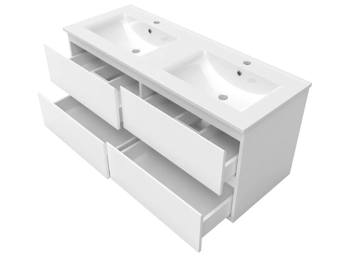 Ensemble meubles Salle de Bain 120cm vasque + colonne + miroir LED Blanc - Aica