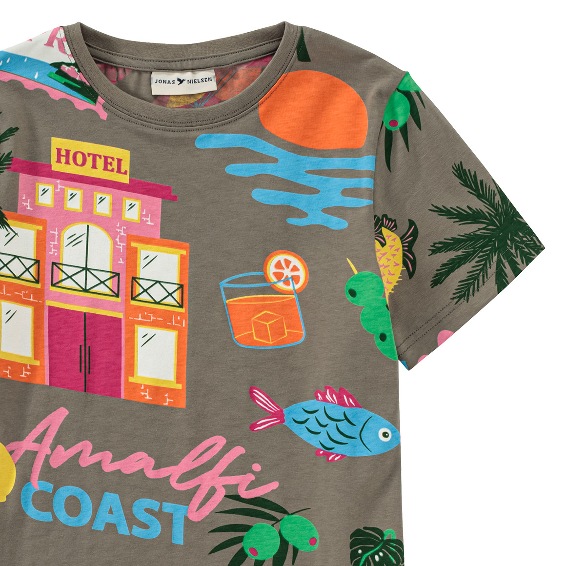 Jonas Nielsen Jungen T-Shirt mit Allover-Muster oliv / bunt
