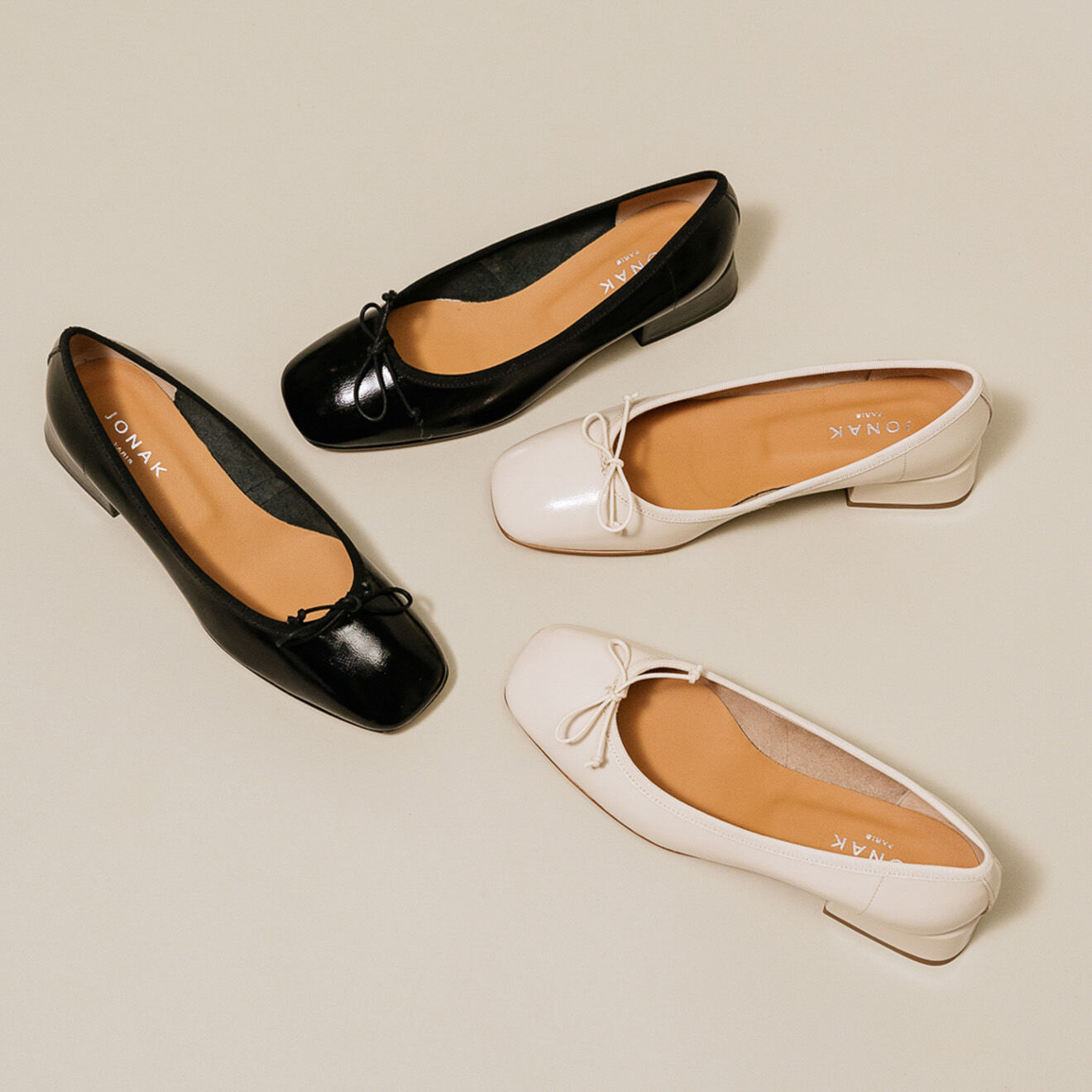 Jonak Ballerines en Cuir verni Sybille écrues