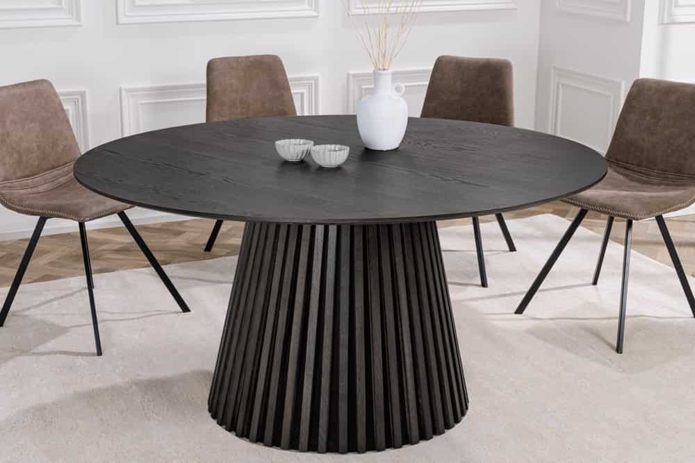 Runder Esstisch VALHALLA WOOD 120cm schwarz Eichenholz Säulenfuß