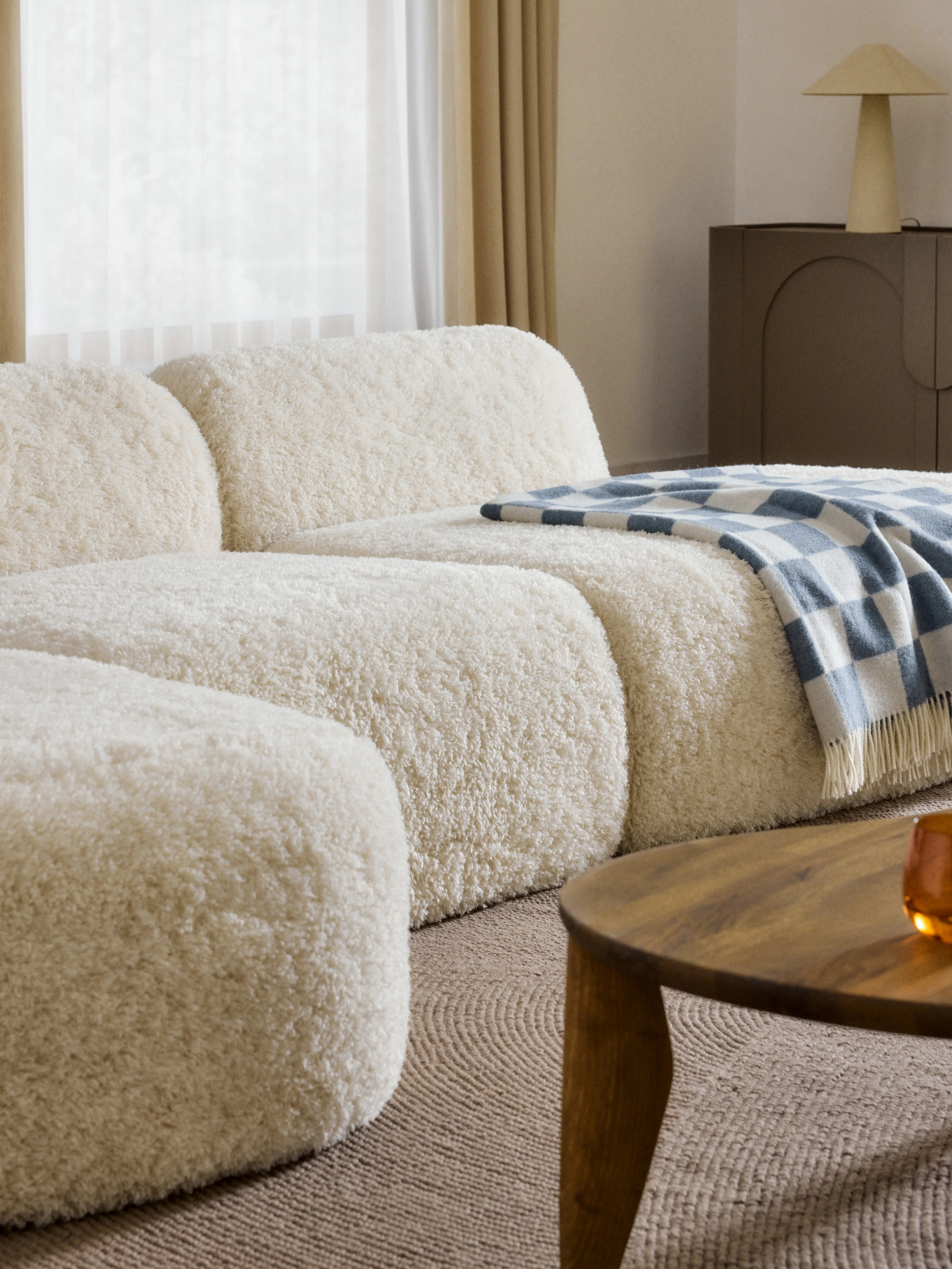 Modulaire teddy hoekbank Wolke (4-zits) met chaise longue