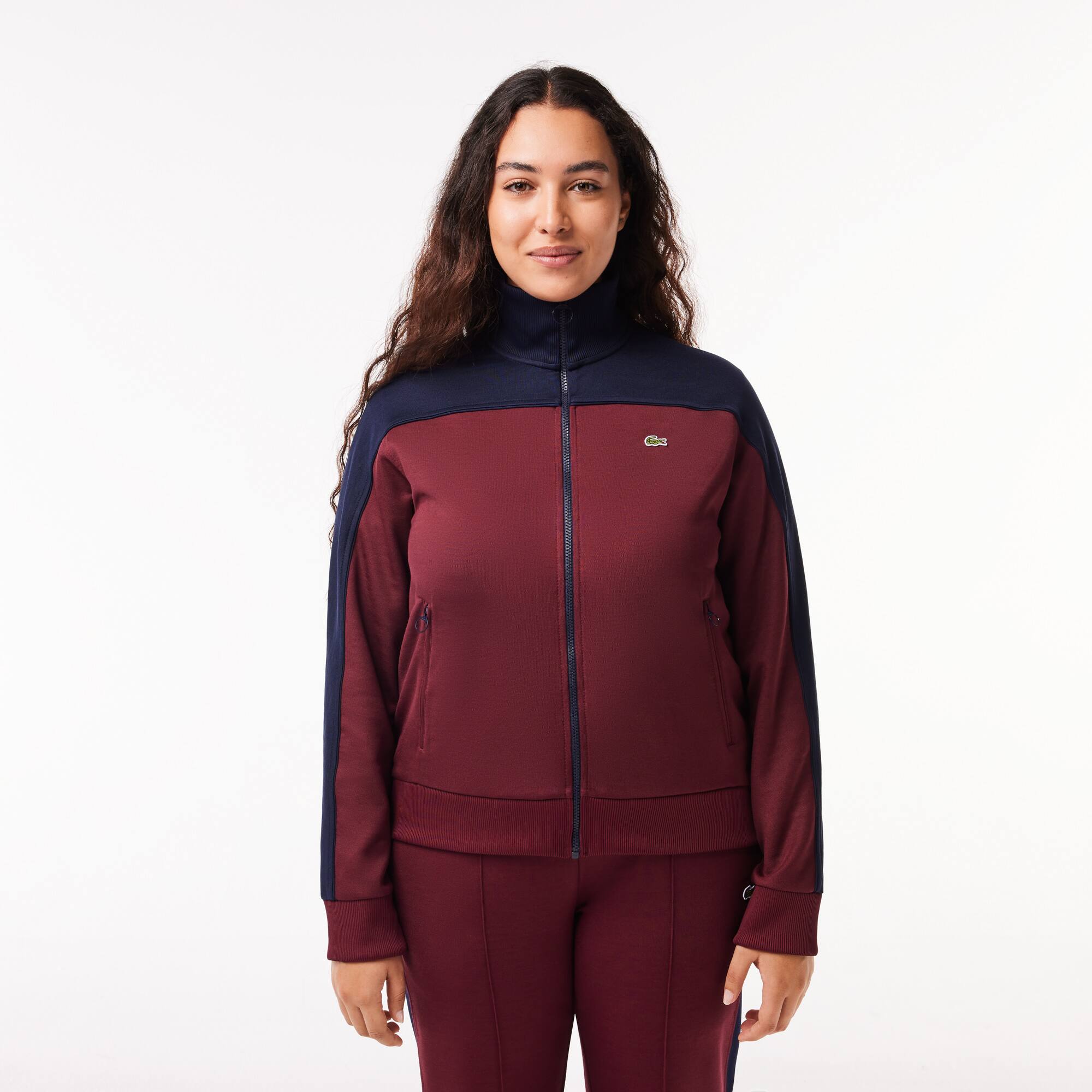 Sweatshirt zippé Paris color-block en interlock piqué Sweatshirts - Rouge - Lacoste - Femme