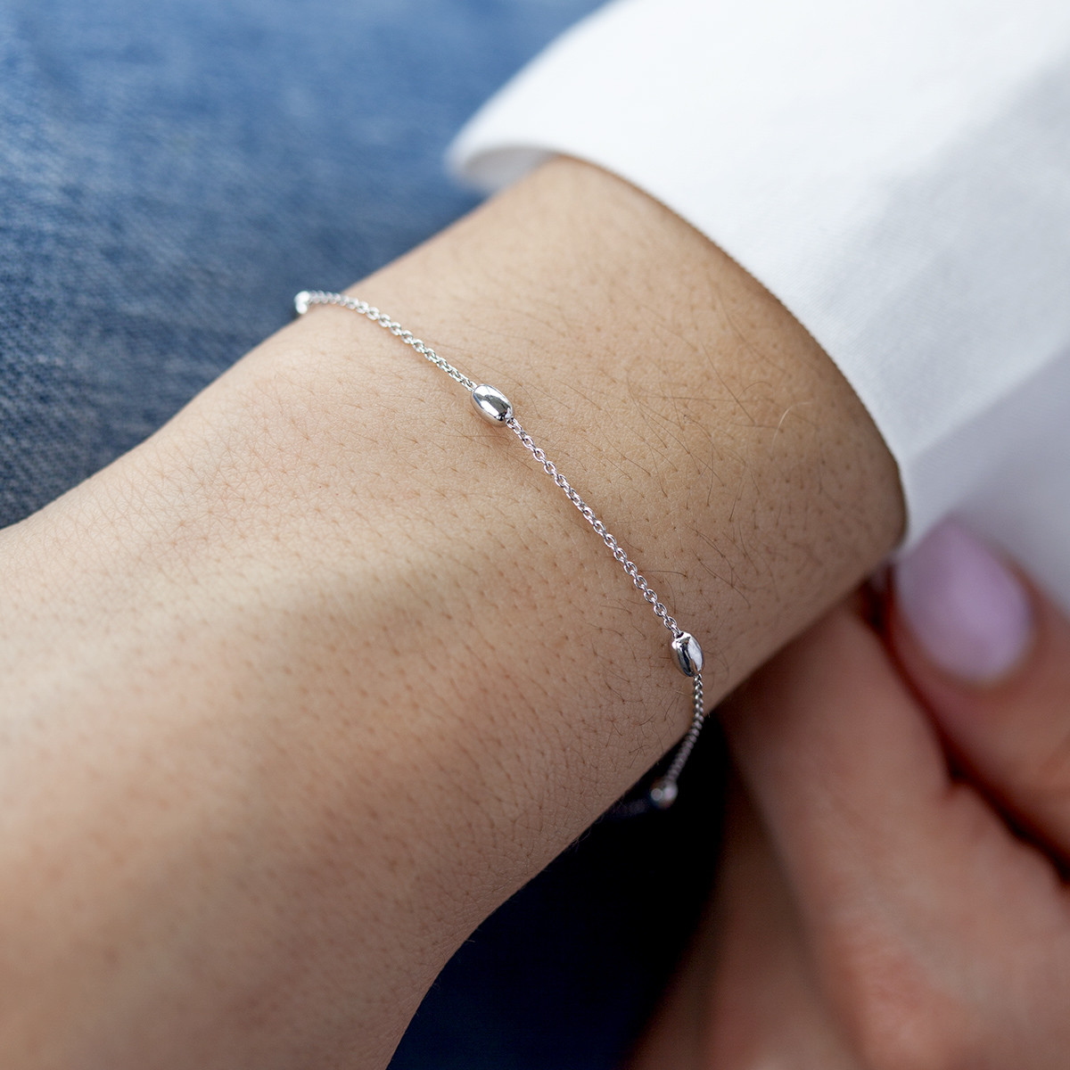 Bracelet argent 925 forme grain de riz 18 cm