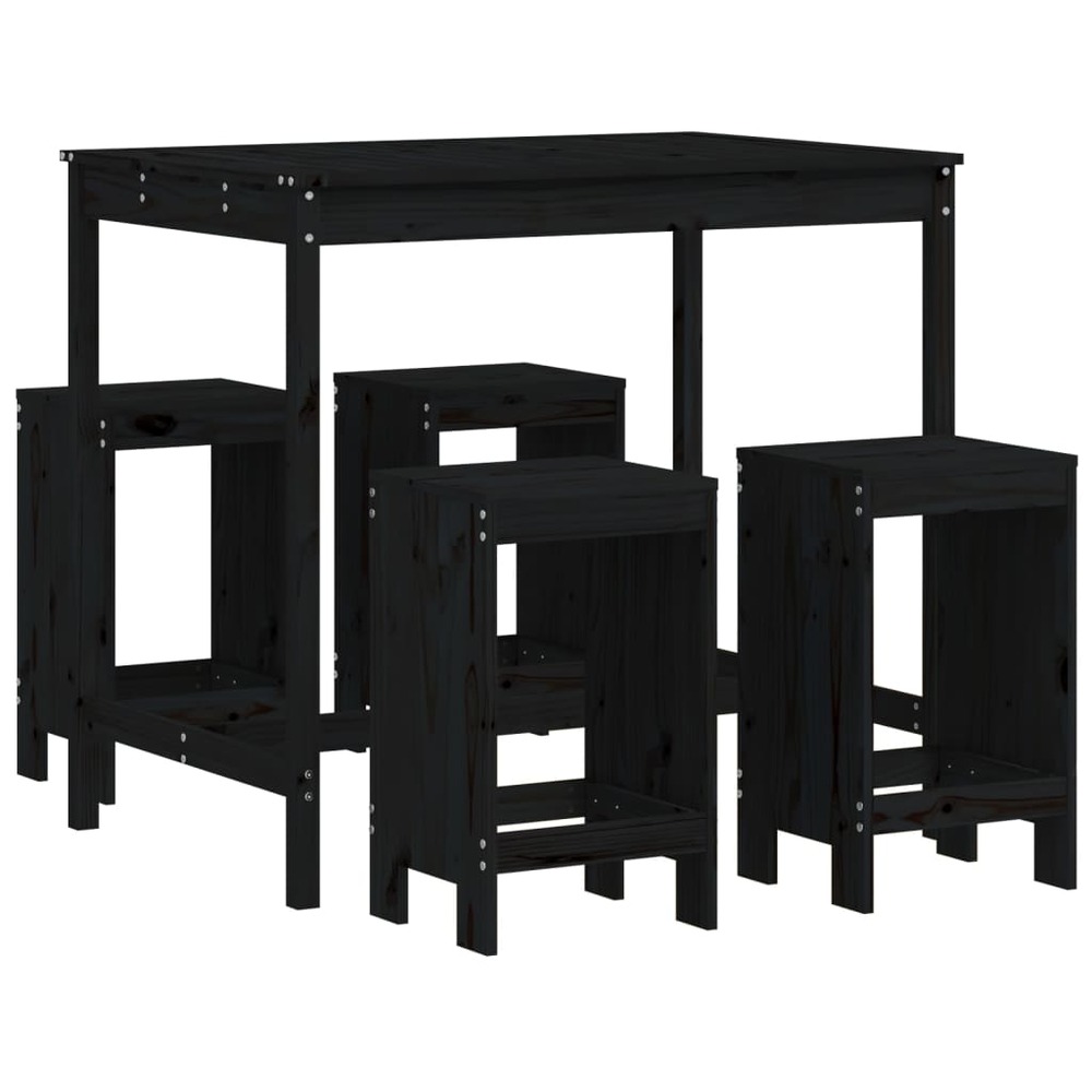 Ensemble de bar de jardin 5 pcs noir bois de pin massif