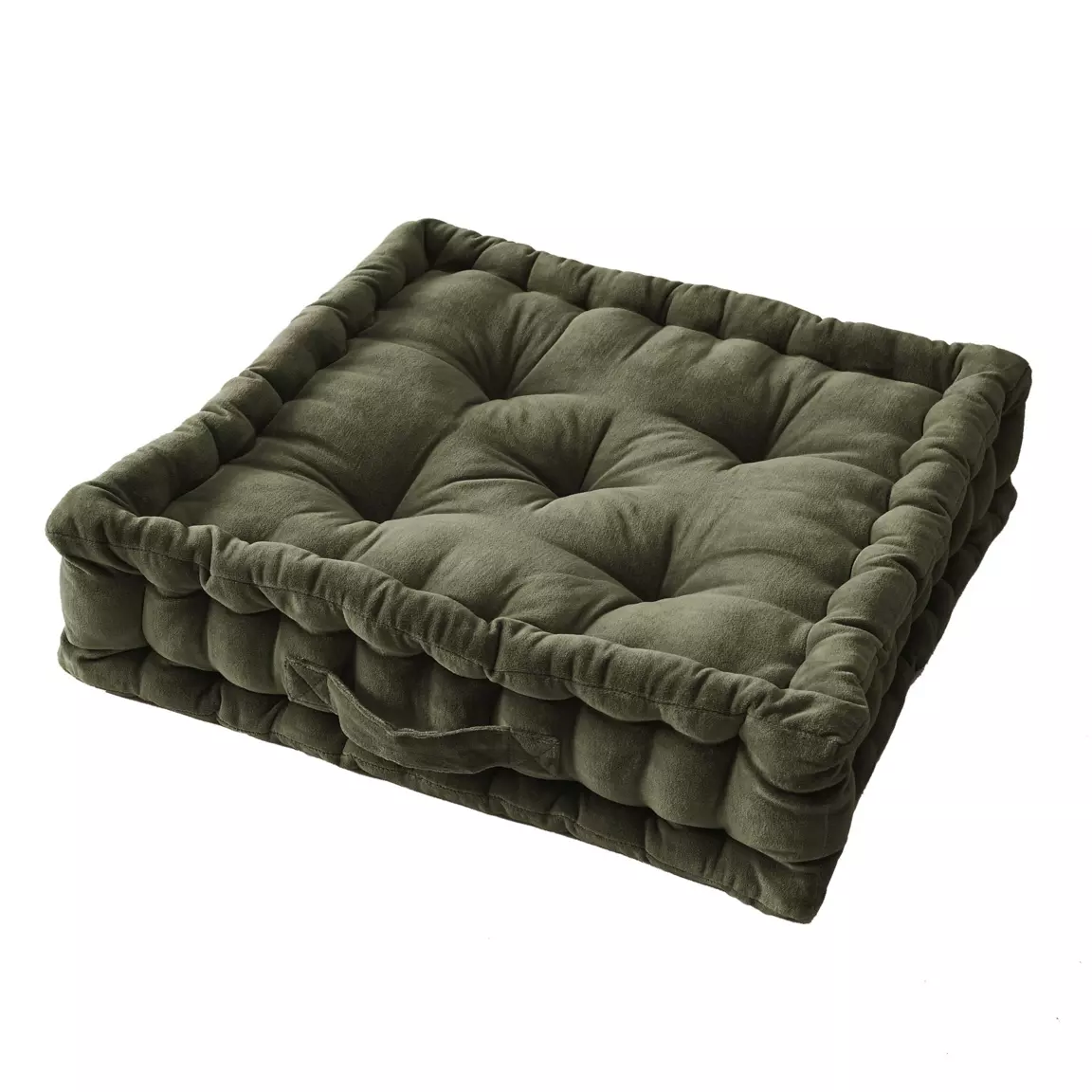 Coussin de sol carré velours de coton (50 x 50 cm) César Vert thym