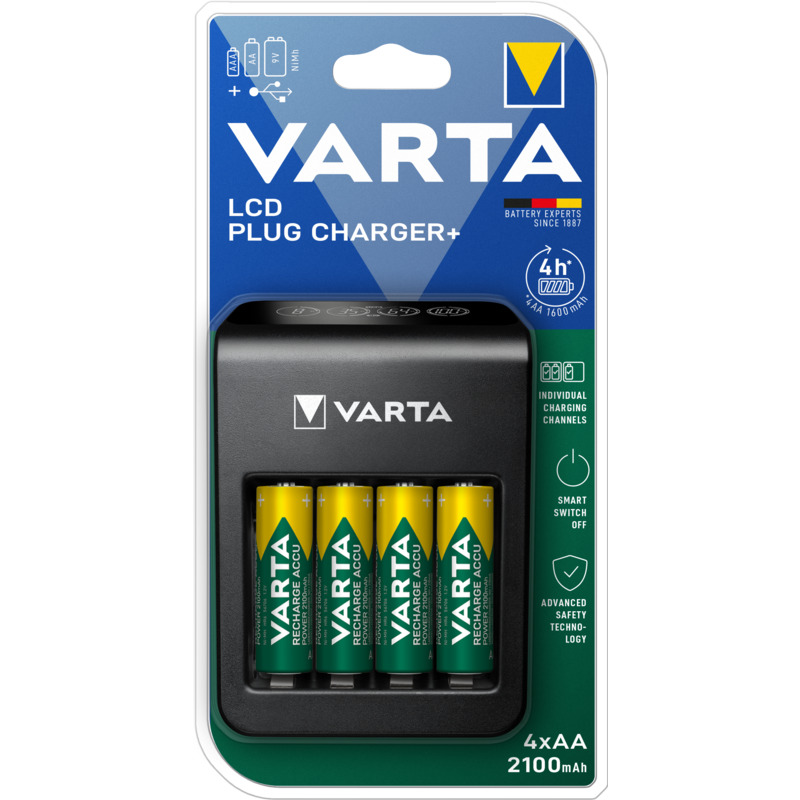 Varta Ladegerät LCD Plug Charger 56706, (4x AA), 2100 mA, 1 Stück