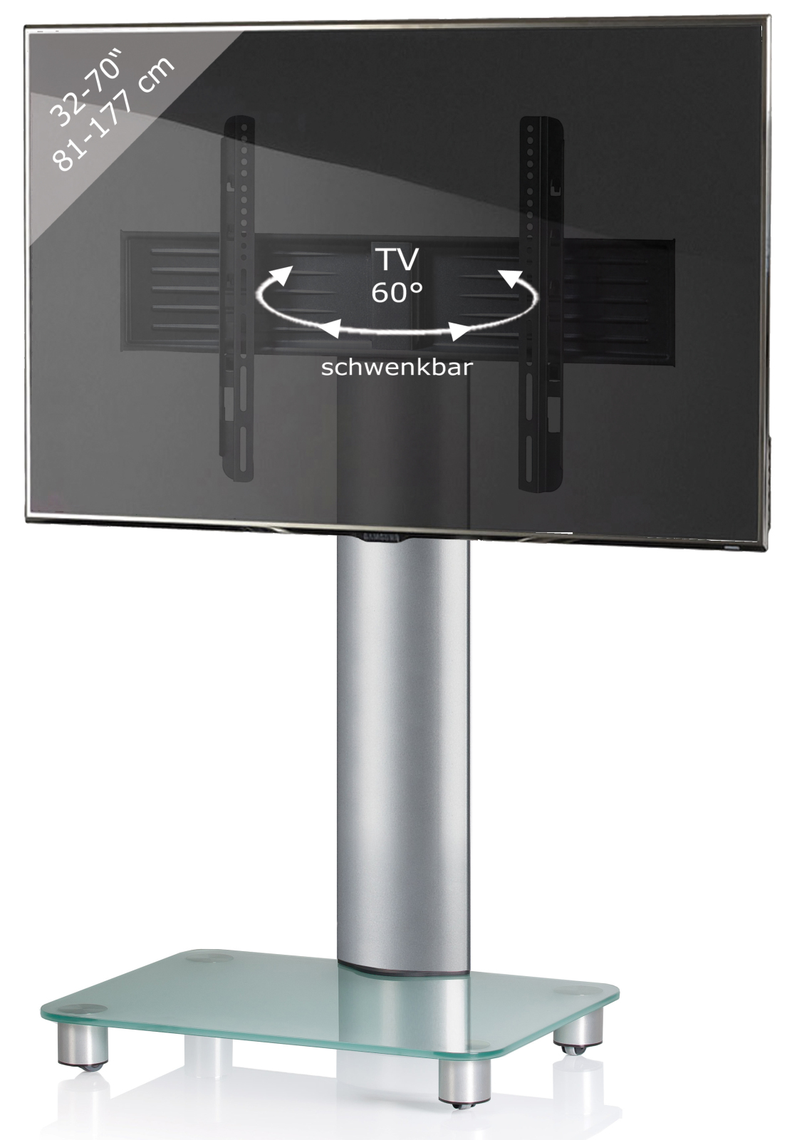 TV-Rack TOSAL - silber - Mattglas - schwenkbar - für 32-70 Zoll
