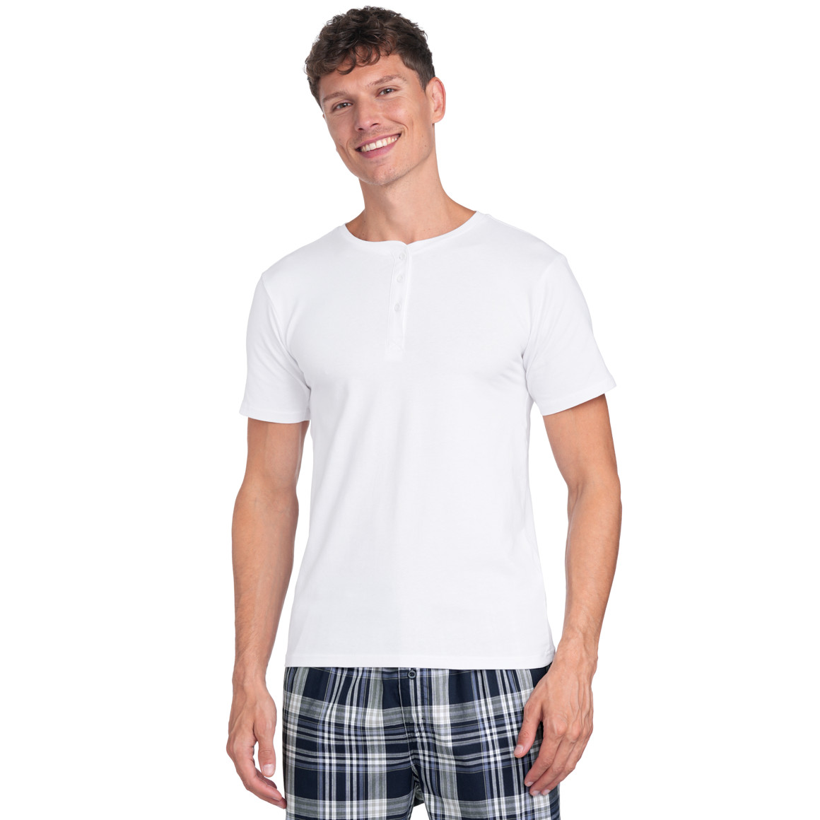 VanVaan Herren T-Shirt mit Serafino-Ausschnitt weiss