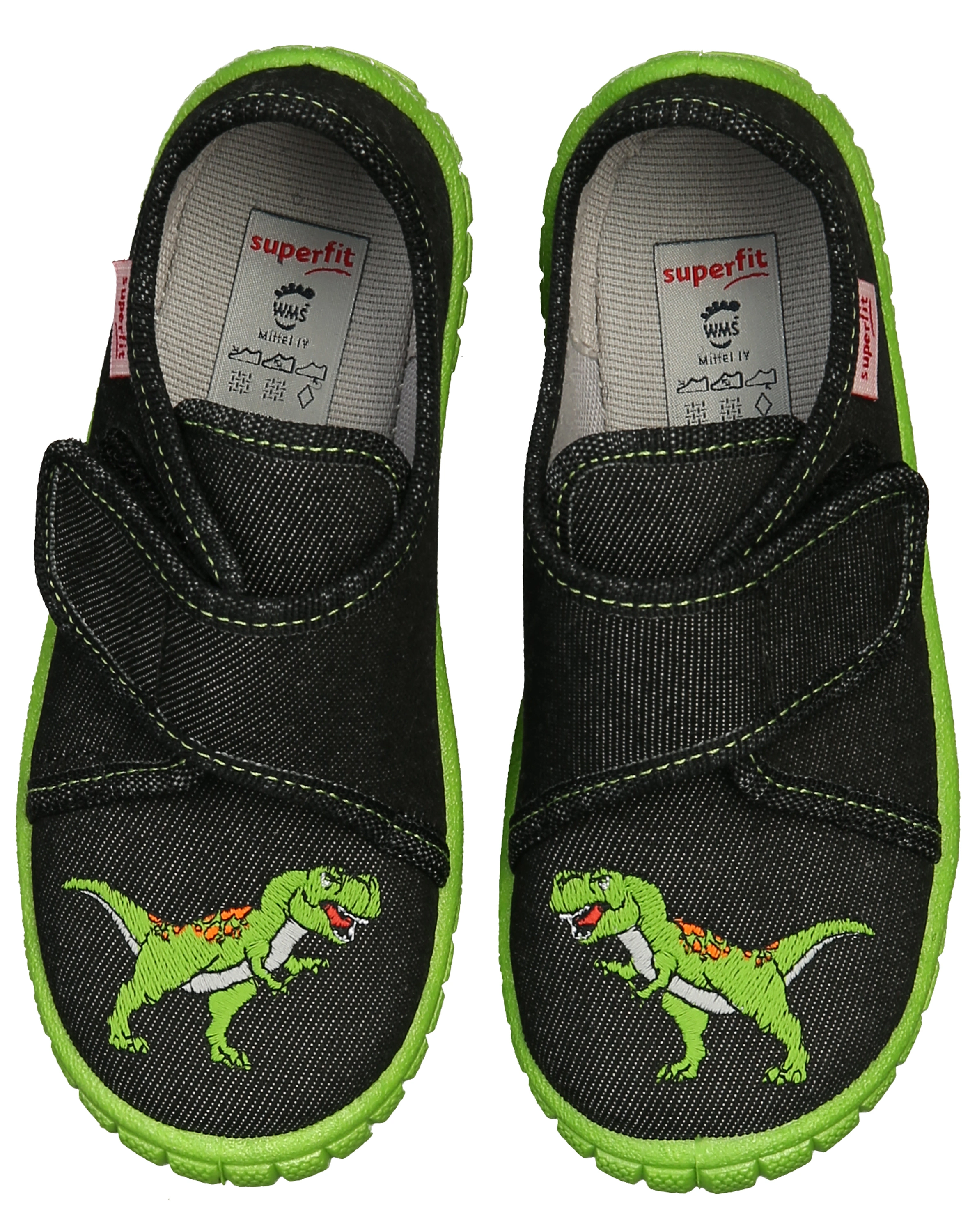 Hausschuhe BILL – DINO mit Klett in schwarz/grün