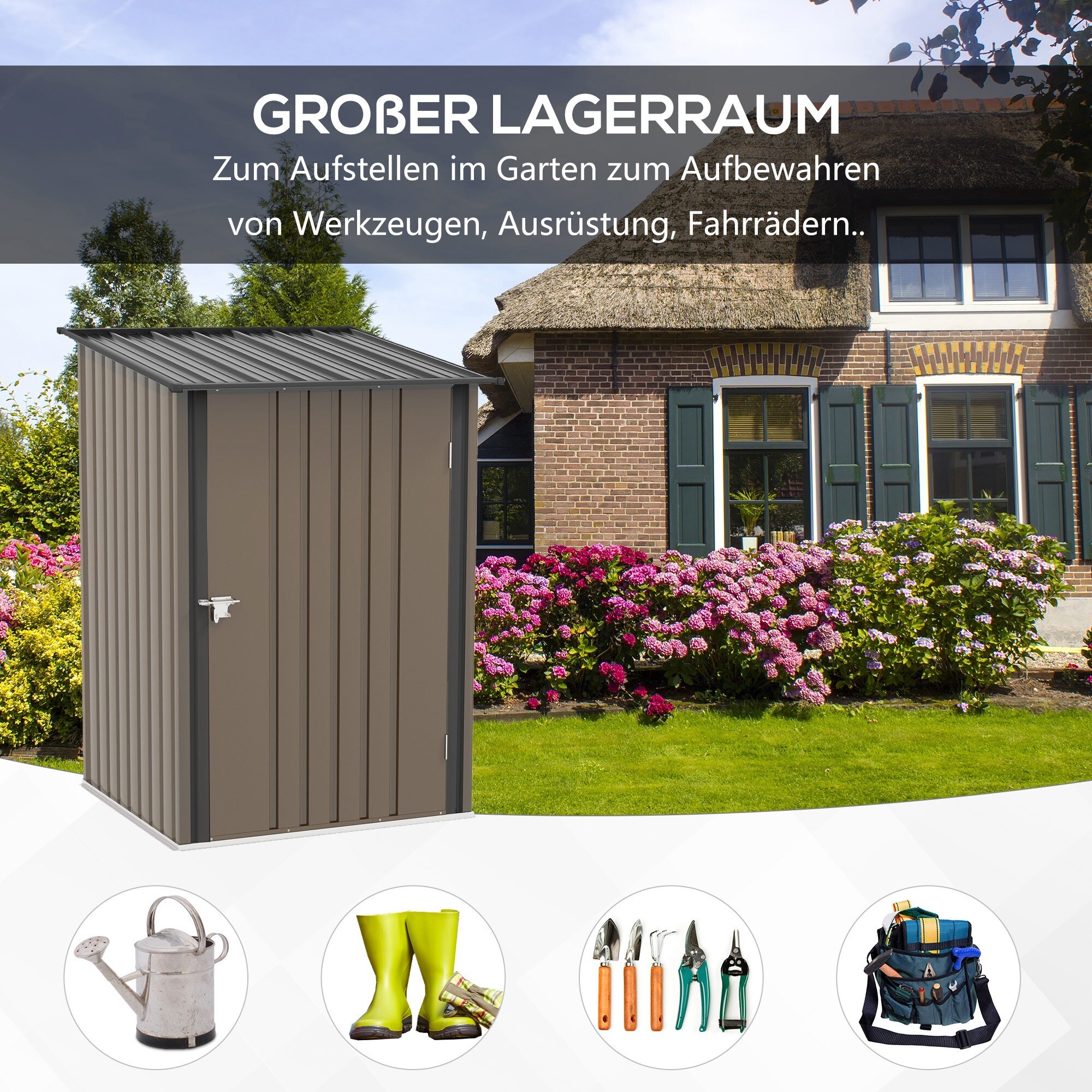 Outsunny Gerätehaus mit geneigtem Dach für leichteren Wasserabfluss braun 100B x 103T x 160H cm