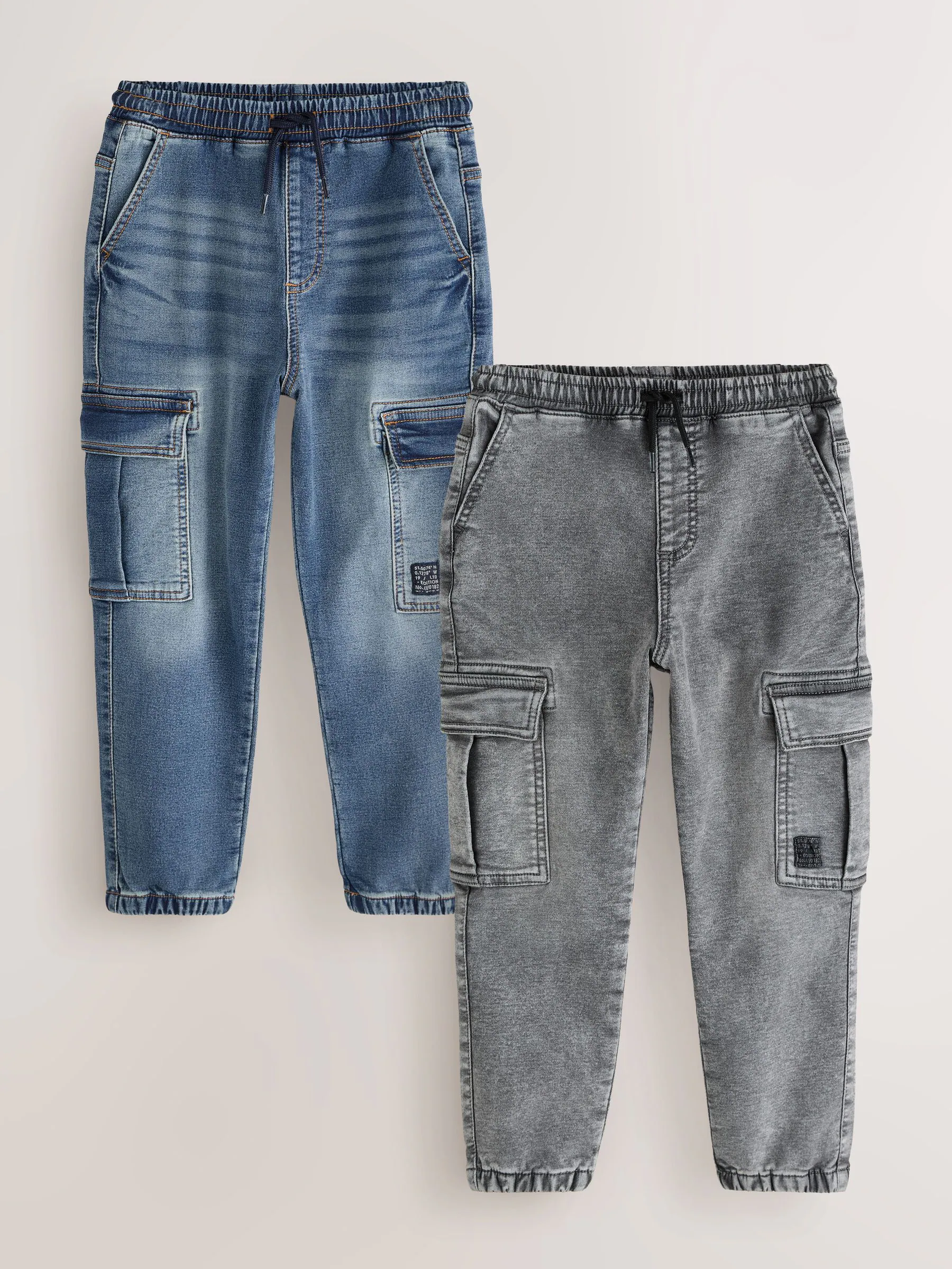 Grijs/blauw - Cargo Jeans With Elasticated Waists Jeans 2 Pack (3-16yrs)