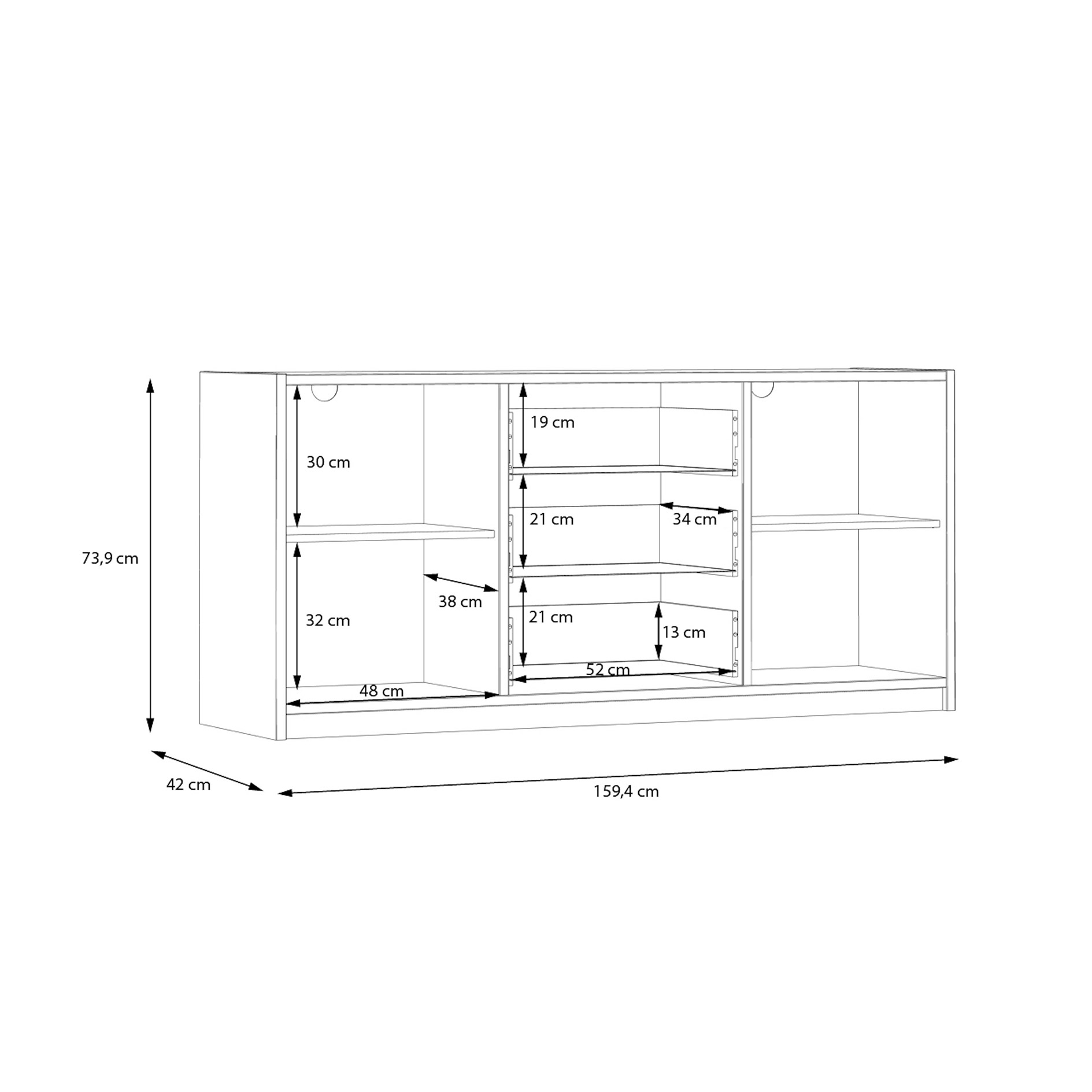 Sideboard - weiß-Catania Eiche - 159 cm