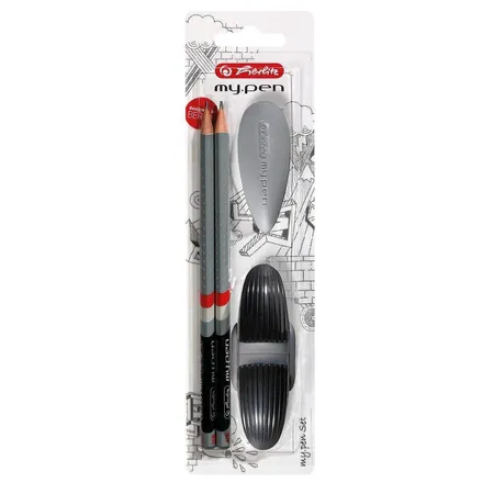 Herlitz Starterset 4tlg. / 2 Bleistifte + Spitzer + Radierer / Farbe: schwarz