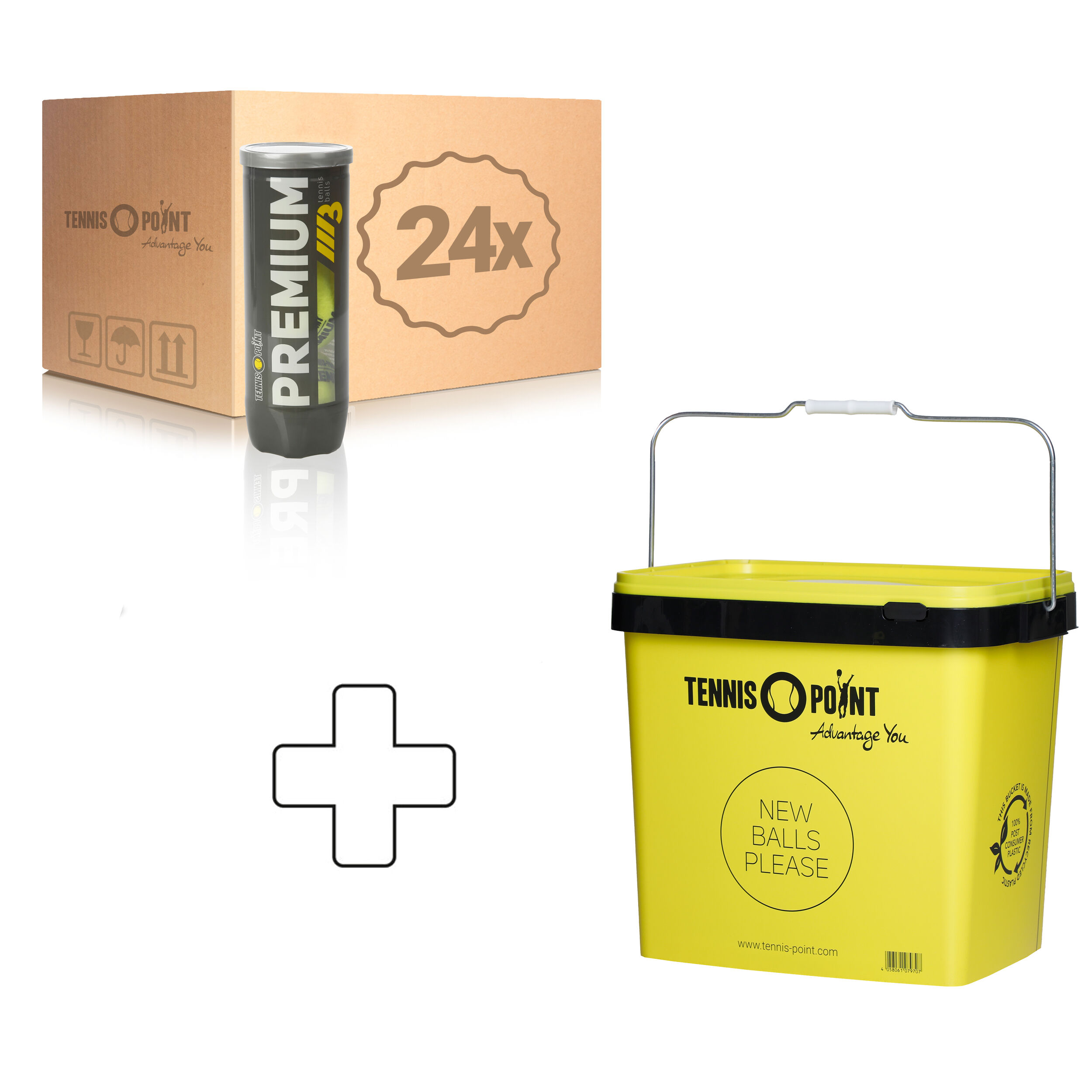 Tennis-Point Premium Tennisball 24 Tubes De 3 En Carton, + Seau À Balles