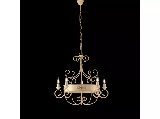 Baltimore Lustre en fer laqué décapé ivoire 5 lumières 120 d.60 BL183-5-AV