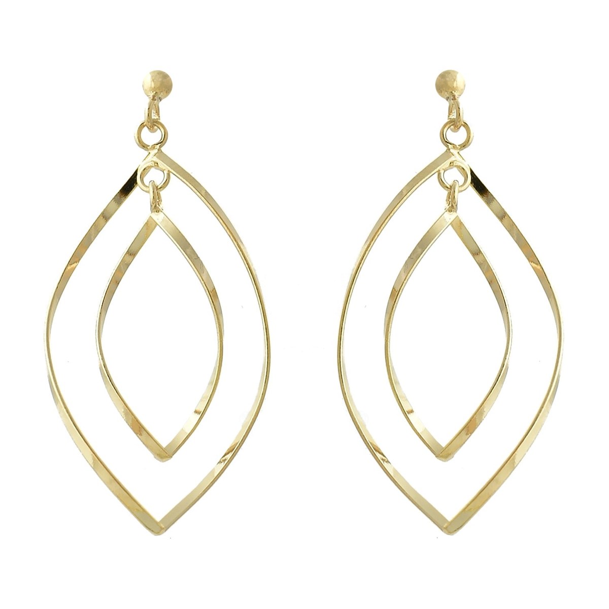 Boucles d'oreilles 2 losanges ovales pendantes Plaqué OR 750 3 microns