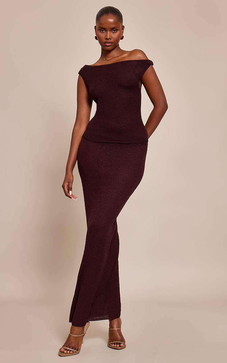Chocolate Plum Jupe Longue En Maille Fine Effet Éponge