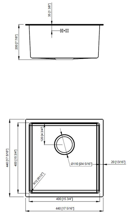 Køkkenvask messing 440 x 440 mm