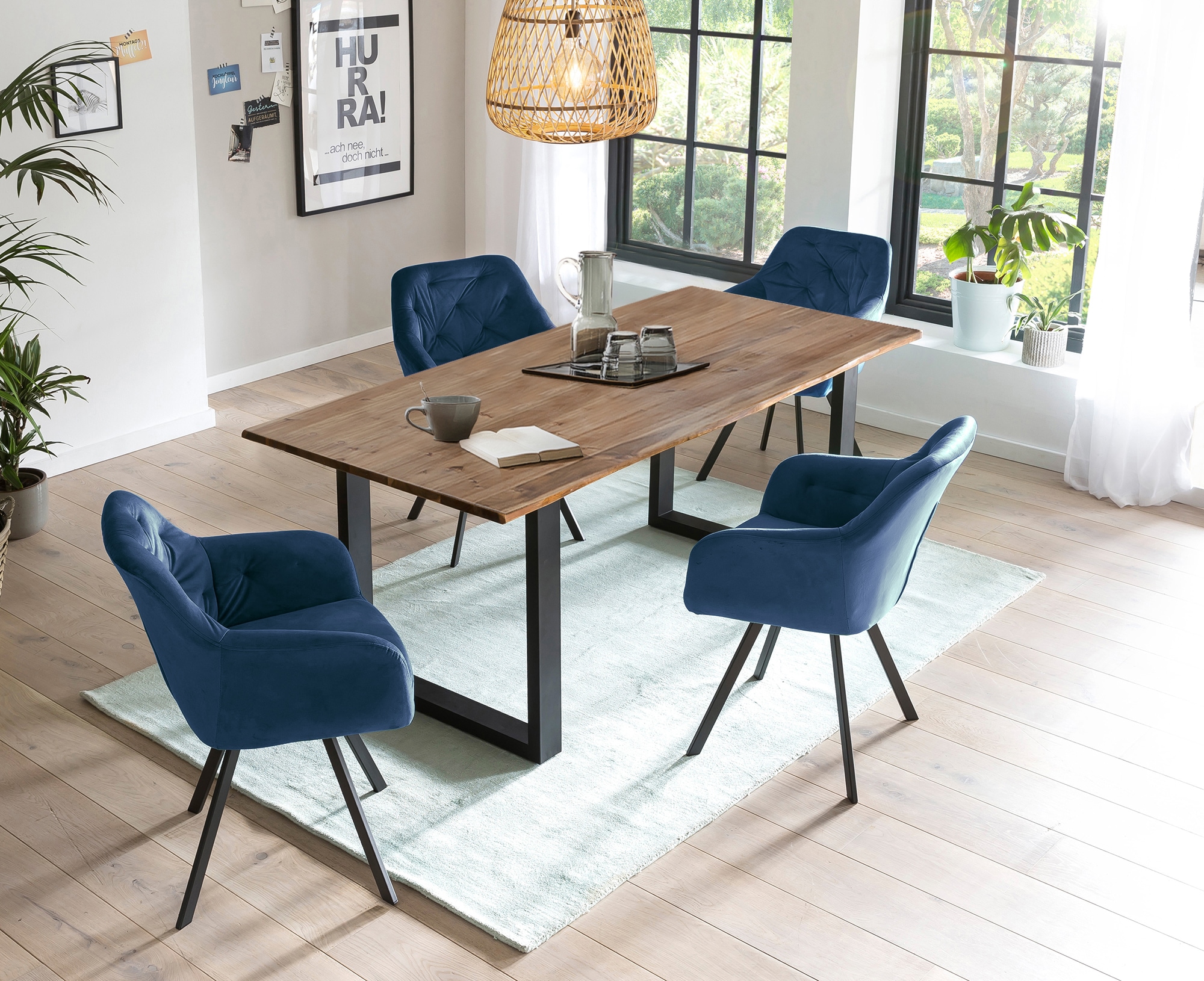 SalesFever Essgruppe »Stilvolle Essgruppe« Set, 5 Stk. tlg. 5-teilige Sitzgruppe mit 360° Drehplatte und echter Baumkante