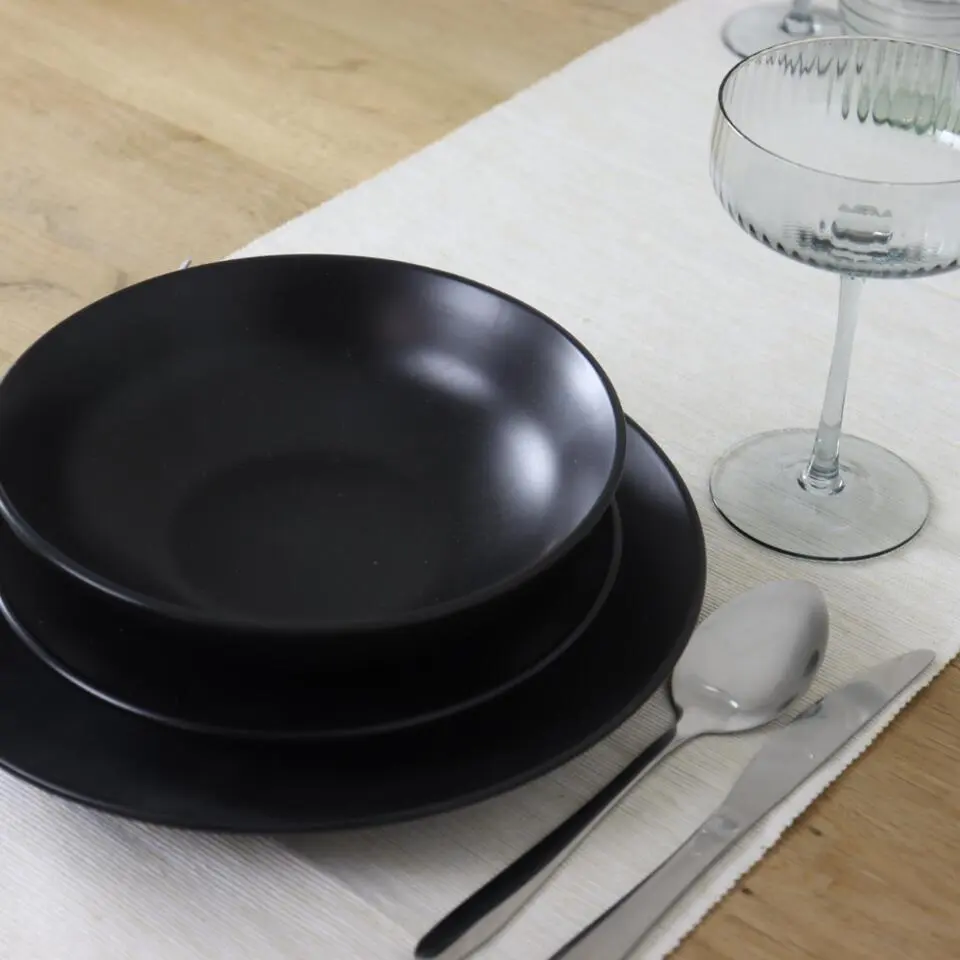 OTIX Ontbijtborden Bordenset van 12 Stuks 21cm Zwart Aardewerk IVY