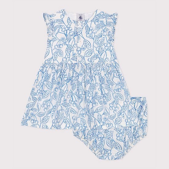 Robe bébé en coton et son bloomer imprimés cerises bleues   Porcelana        de               Petit Bateau