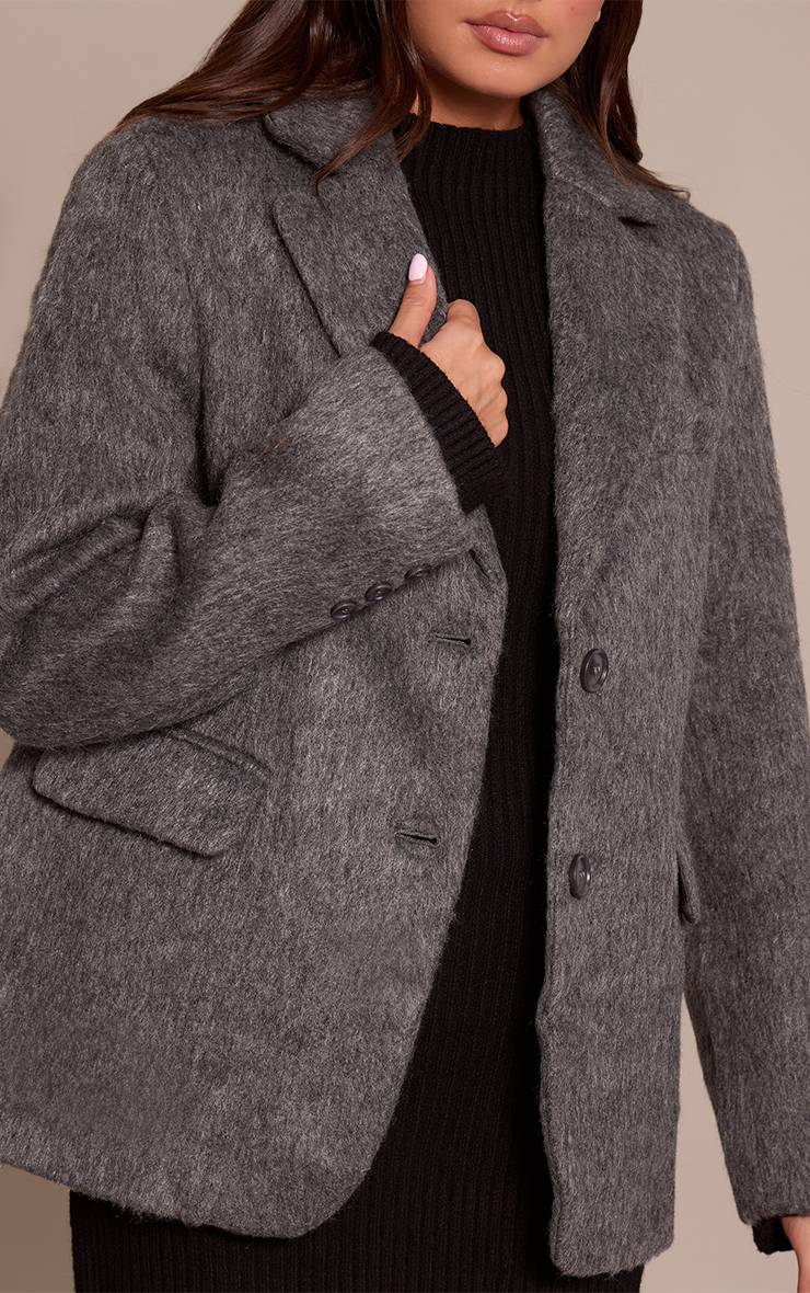 Charbon Blazer Oversize Effet Laine Brossée
