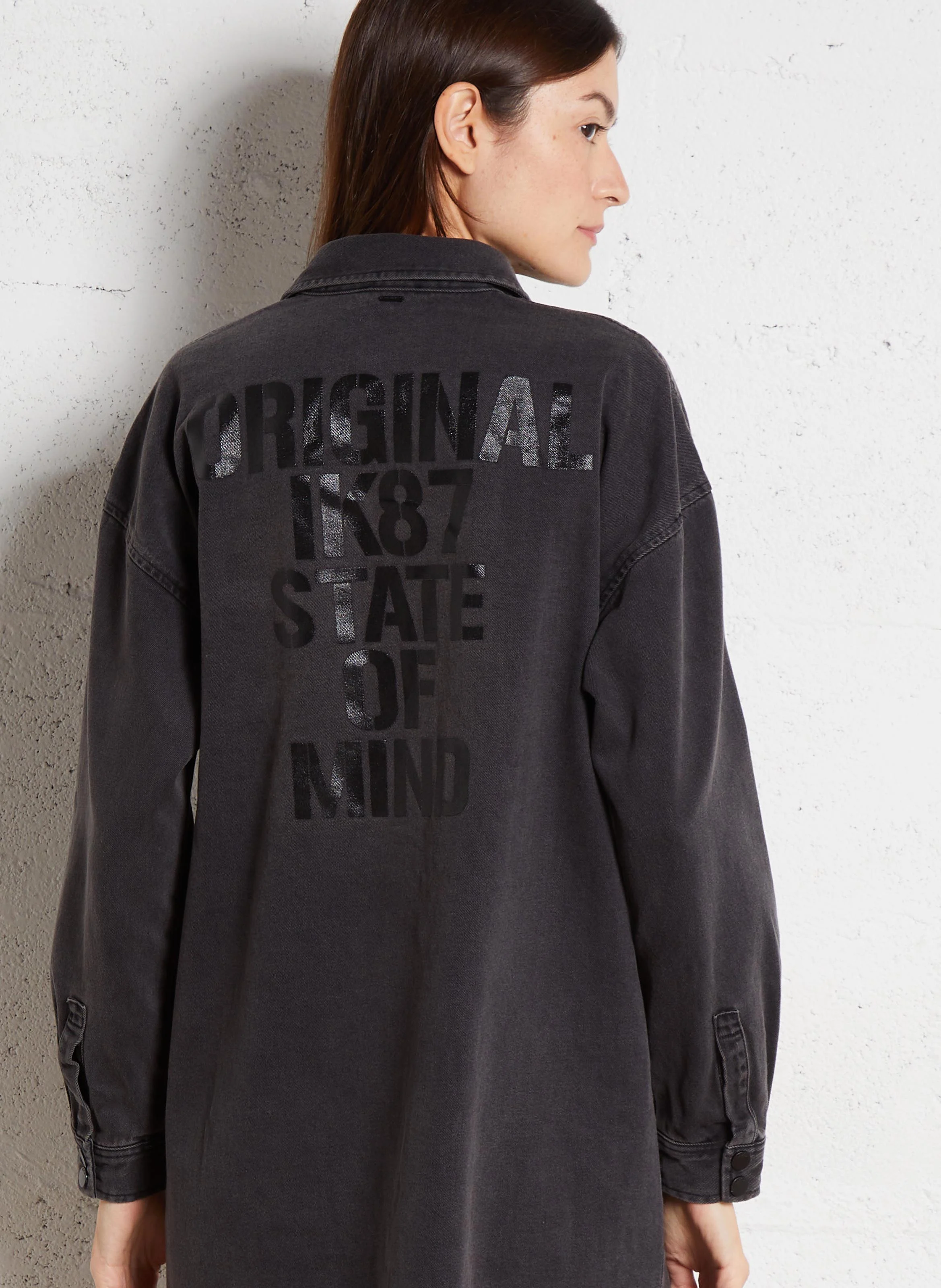 Robe chemise oversize en coton mélangé | Noir