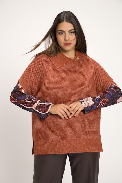 Pullover, meliert, Struktur, Oversized, Kragen, Halbarm