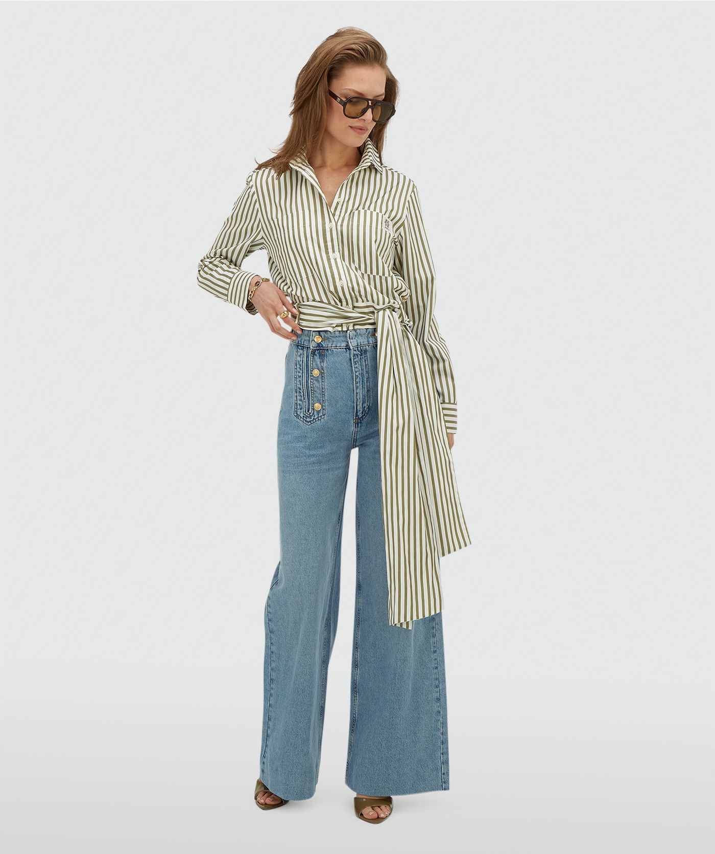 JV-ODELL regular fit blouse met strepen - dark pistachio stripe