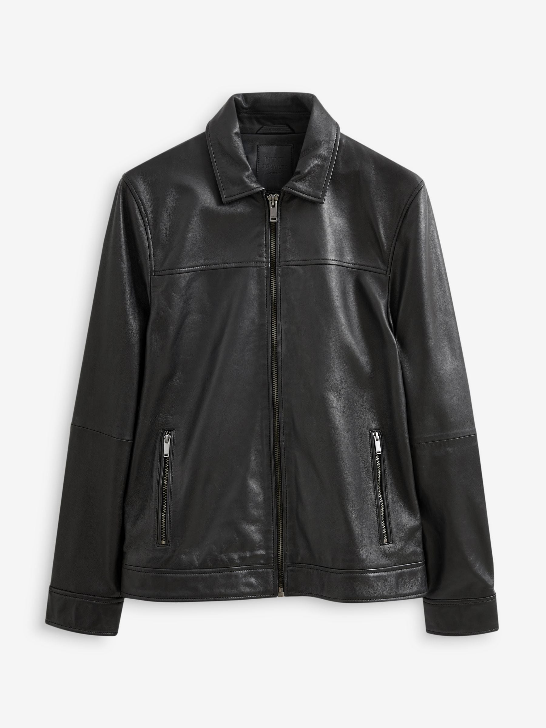 Zwart - Signature leren jack met kraag
