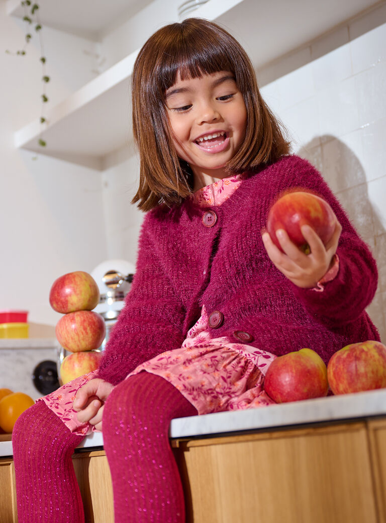 Cardigan prune à paillettes fille