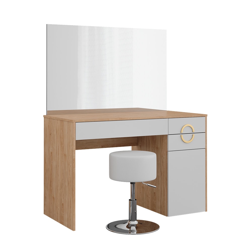 Vicco Schminktisch Adela Natural Rockford Hickory Weiß 115x76 cm Spiegel, Hocker