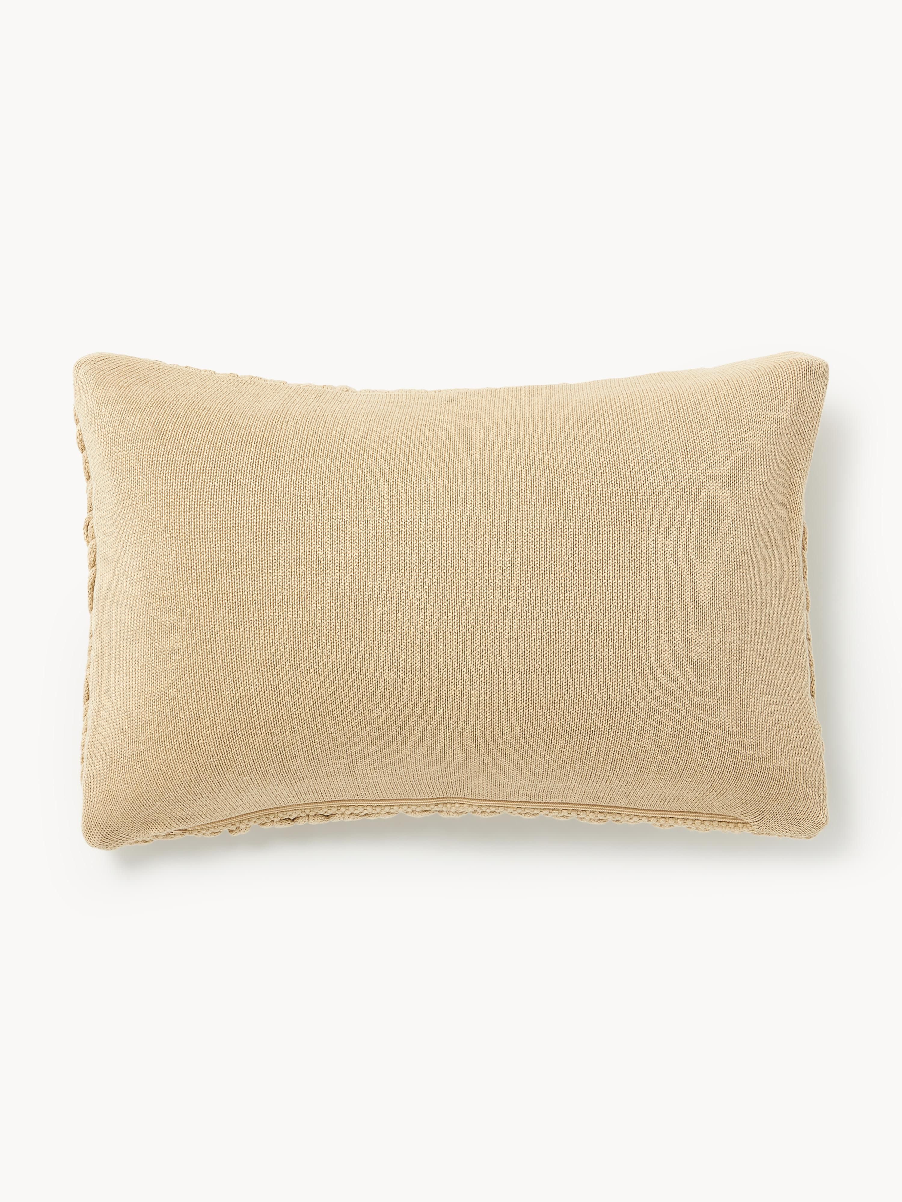 Handgemaakte grofgebreide kussenhoes Adyna lichtbeige 30x50
