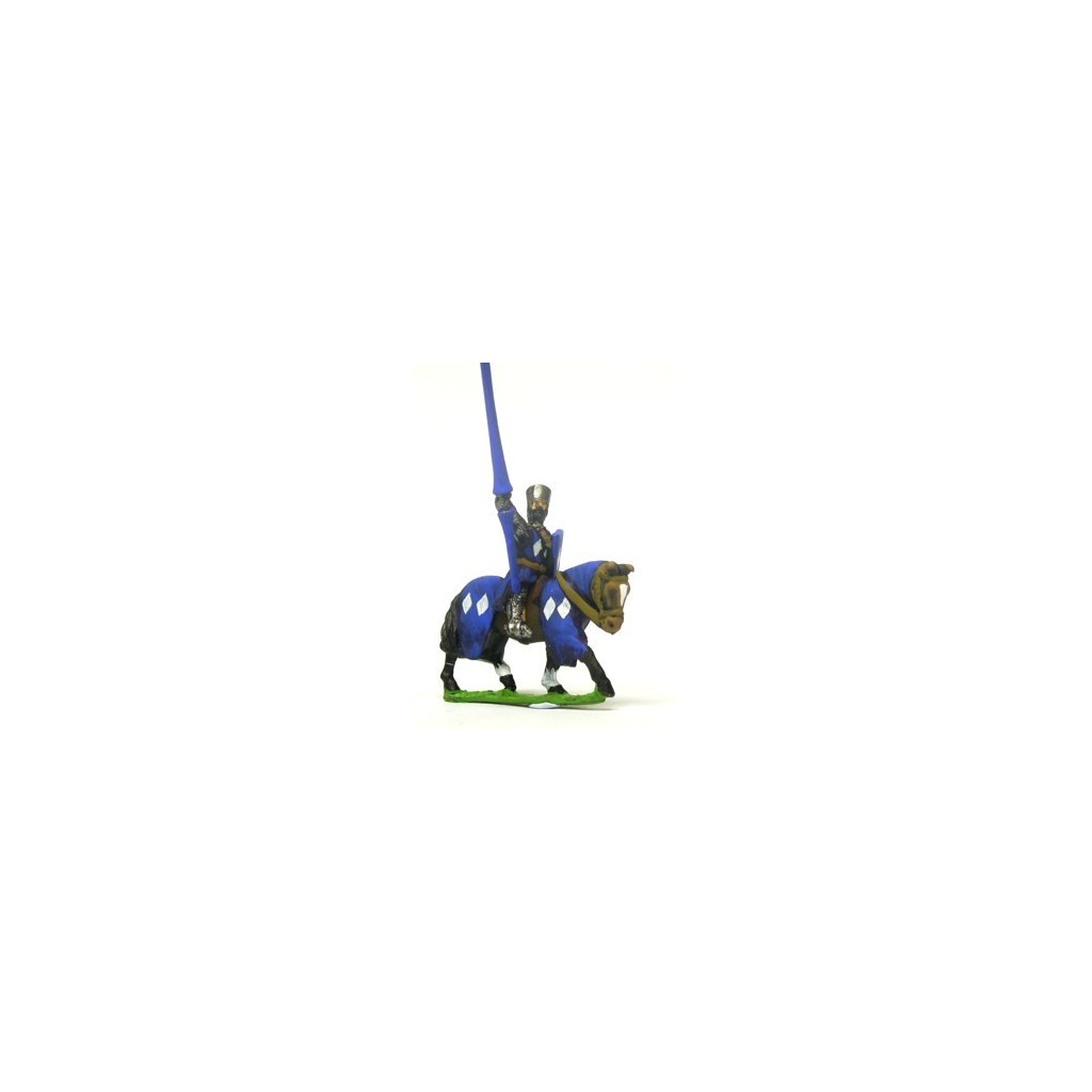 Mounted Knights, 1150-1200AD with Large Shield & Lance, in Flat Top Helm & Mail Surcoat, on Barded Horse