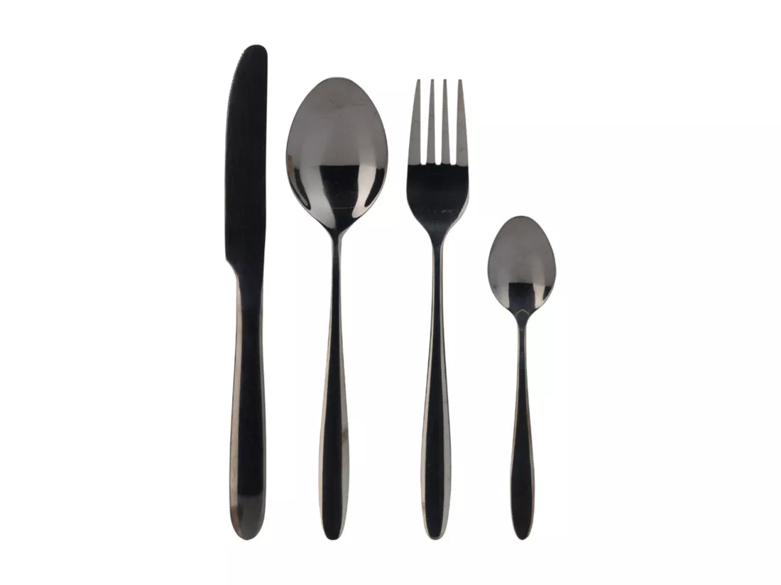 Well Home Lot de 24 couverts en acier inoxydable avec revêtement noir