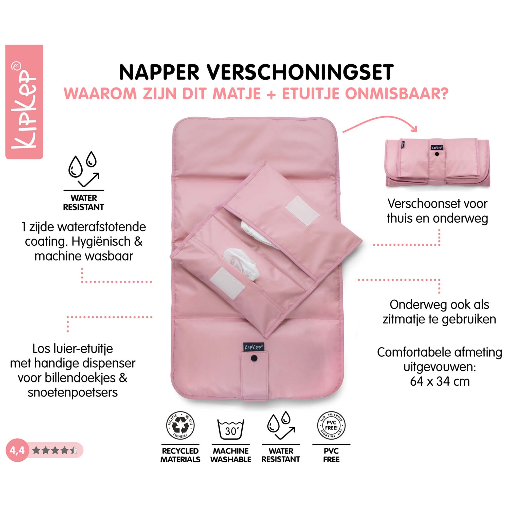 KipKep verschoningsmatje+luieretui combiset Mauve