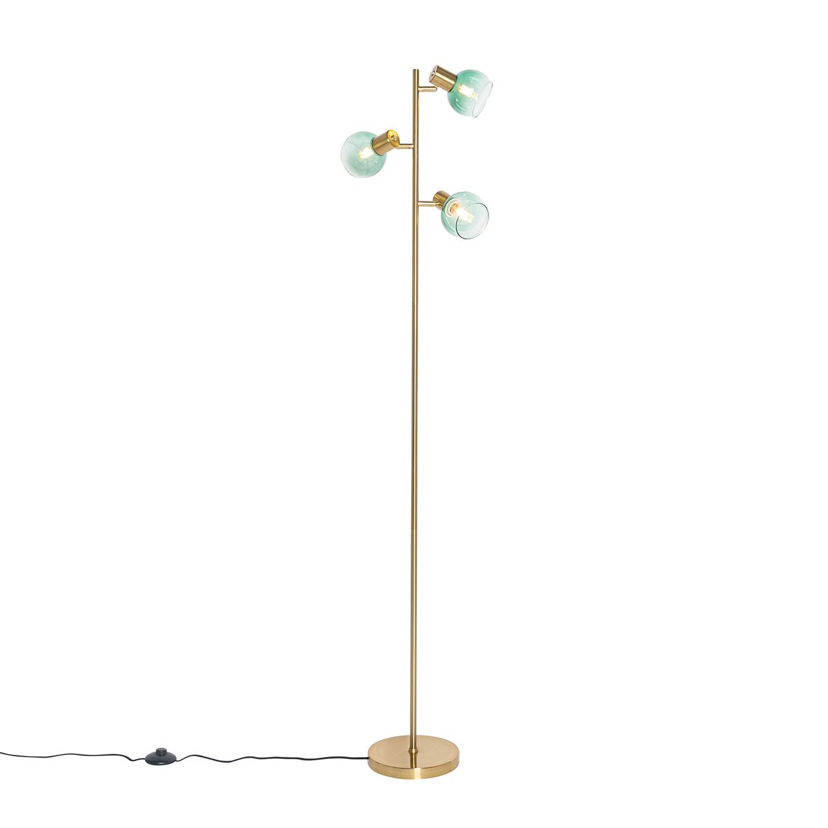 Art Deco vloerlamp goud met groen glas 3-lichts - Vidro