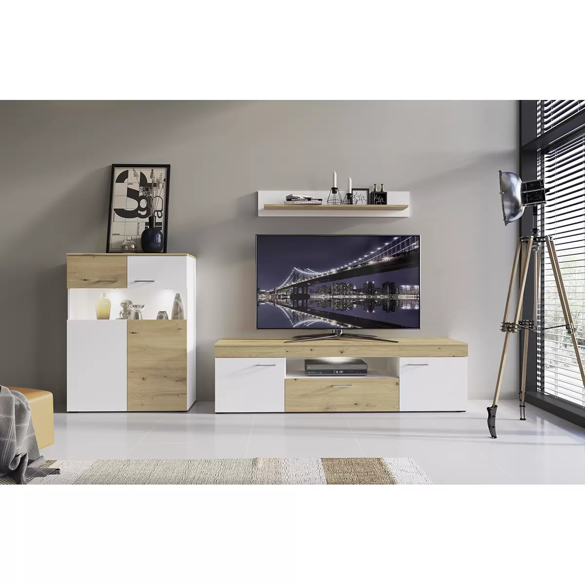 Highboard Valencia weiss,Artisan Eiche