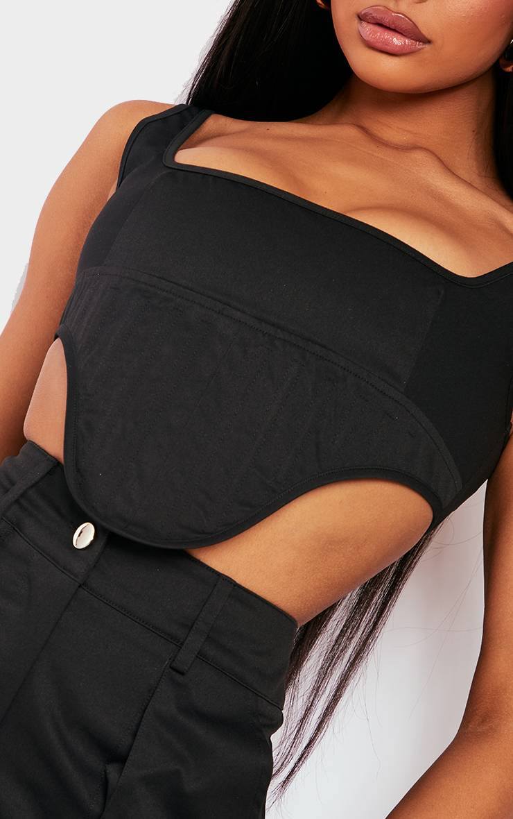 Noir Ensemble Corset Cargo Structuré En Sergé Avec Ourlet Plongeant