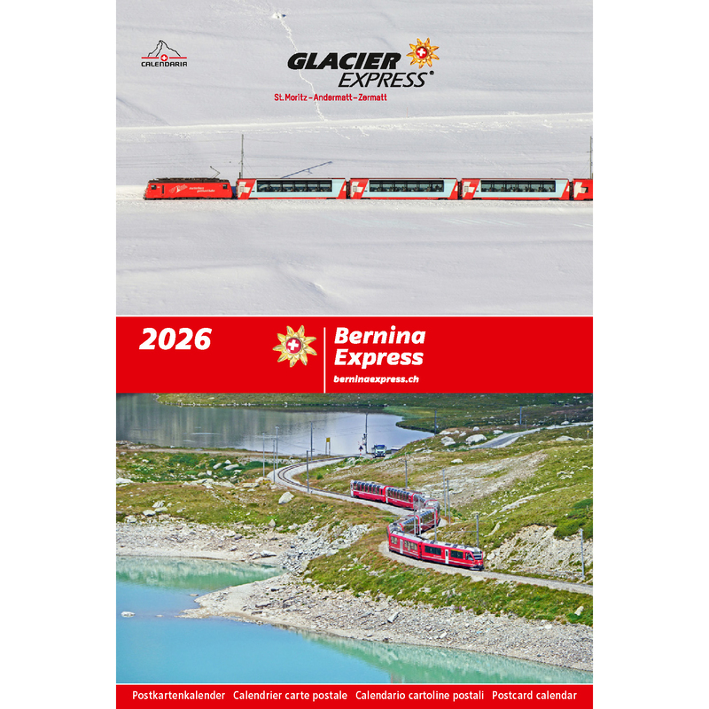 Calendaria Bildkalender 2026 Glacier / Bernina Express, 1 Monat / Seite