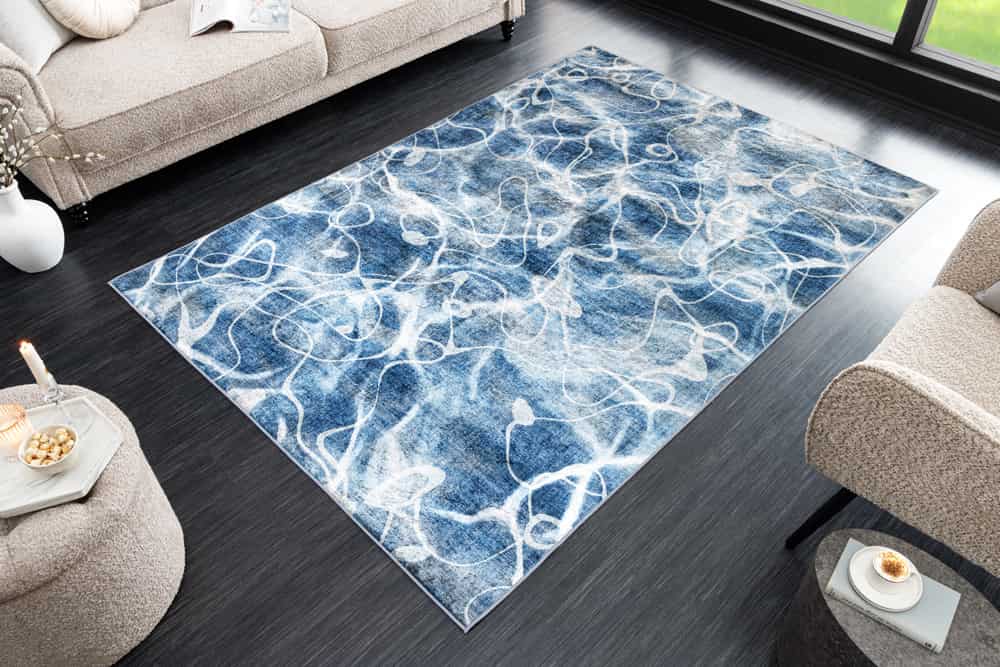 Maritimer Teppich OCEAN 230x160cm blau weiß Flachgewebe Indoor-Teppich