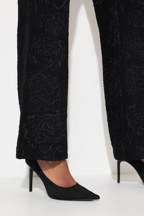 Jacquard-Jerseyhose, Blüten, weites Bein, Elastikbund