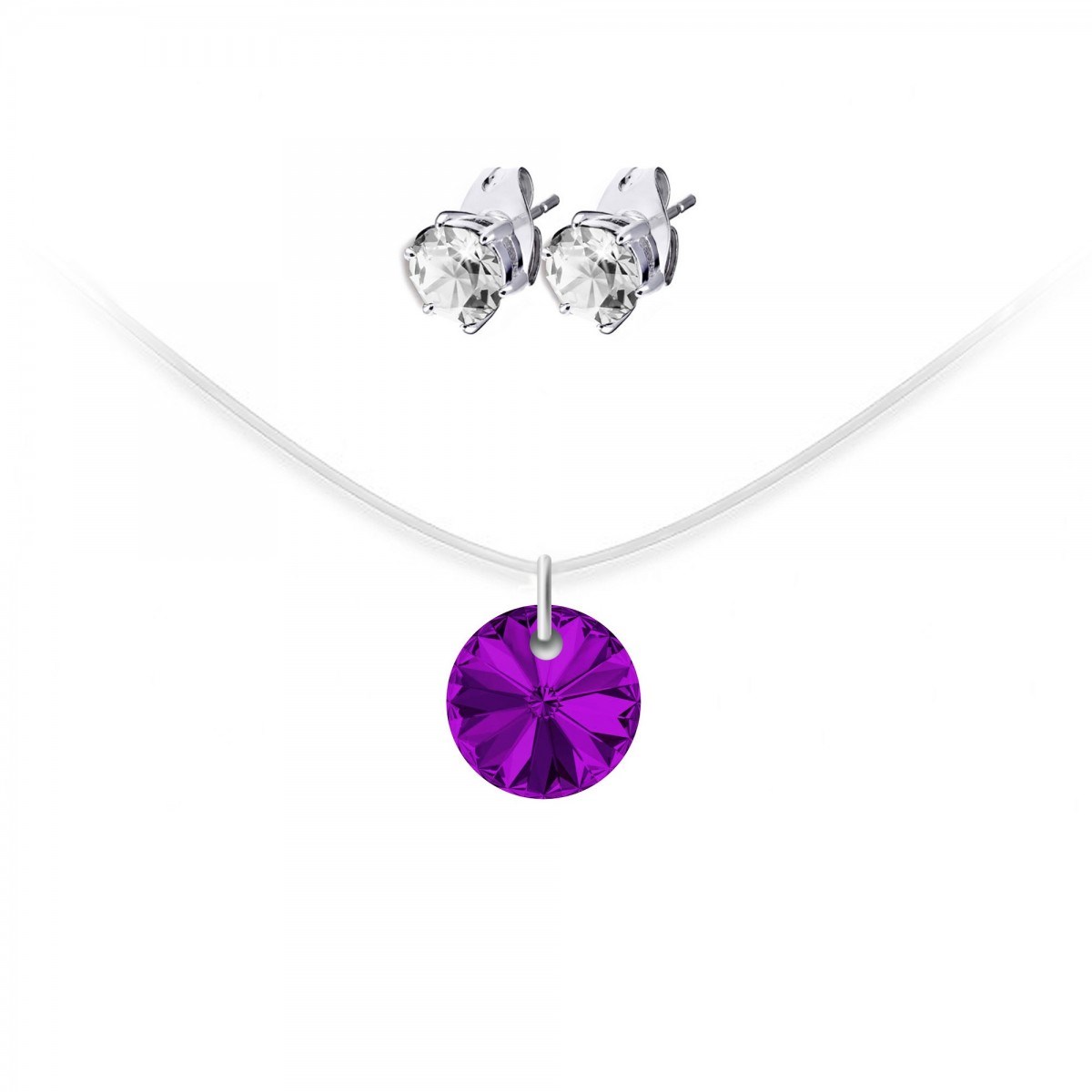 Collier nylon SC Crystal orné de Cristaux scintillants et ses boucles d'oreilles