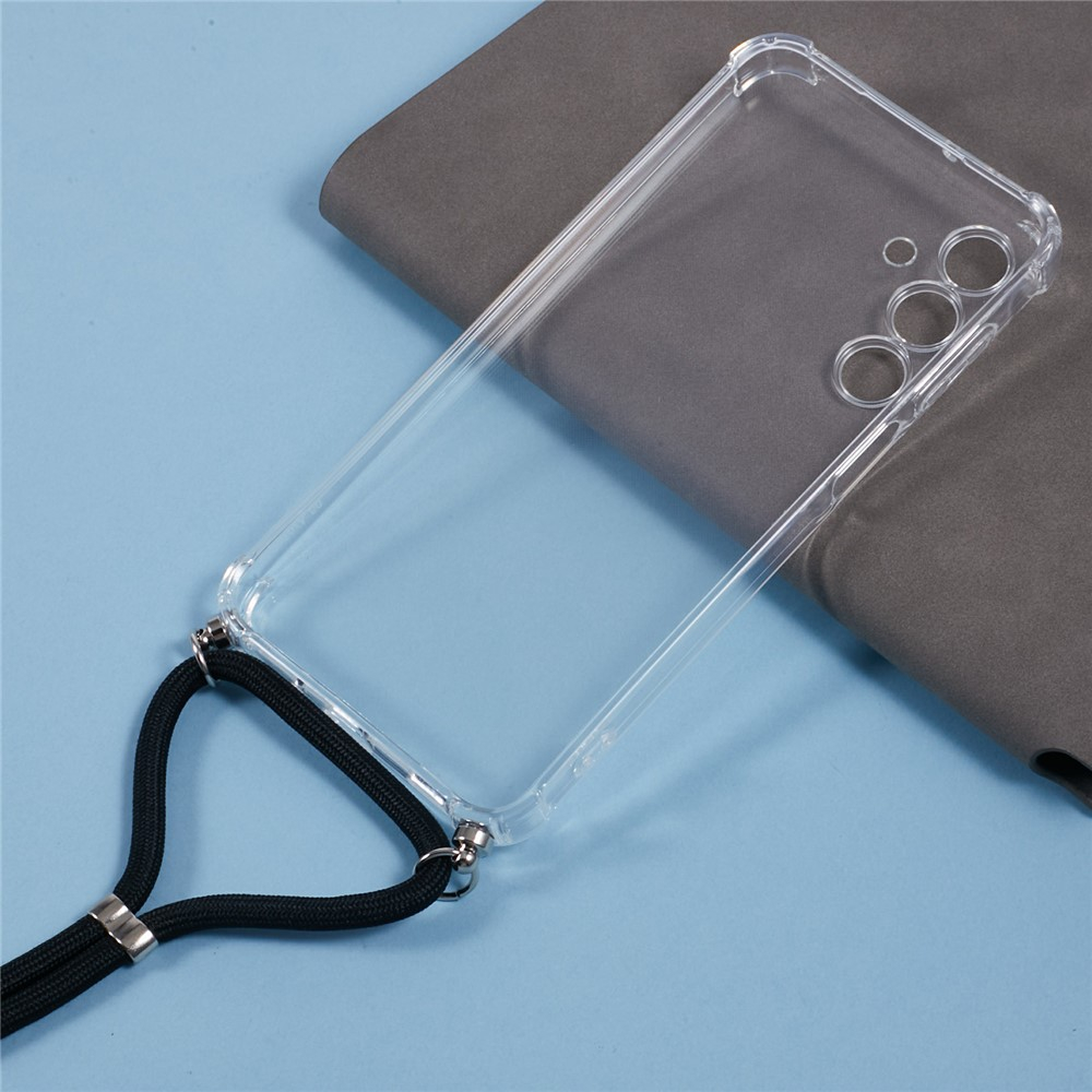 Samsung Galaxy A16 Necklace Gummi Hülle Air Cushion Fallschutz   Handykette (140cm) - Schwarz / Silber
