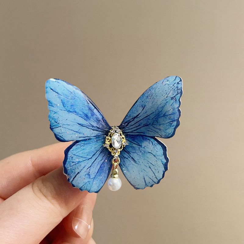 Calafa - Vlinder strass imitatie parel haarspeld