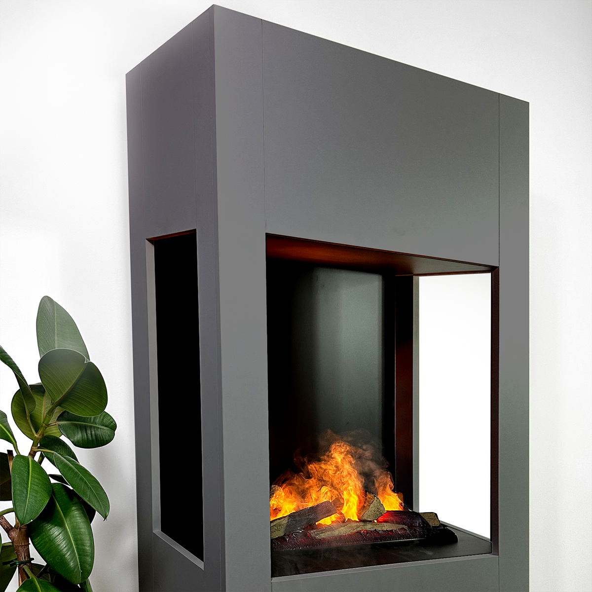 GLOW FIRE Elektrische haard 'Böll' | Waterdamphaard met OMC 600 inclusief hout in grijs als roomdivider | HxBxD: 145x54x44 cm