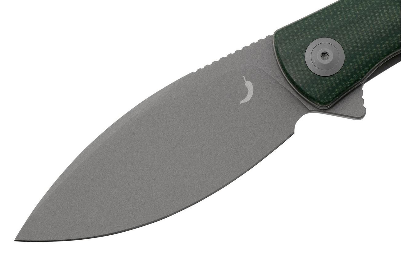 Trollsky Knives Mandu XL MT017-XL Dark Bead Blast D2, Green Micarta zakmes