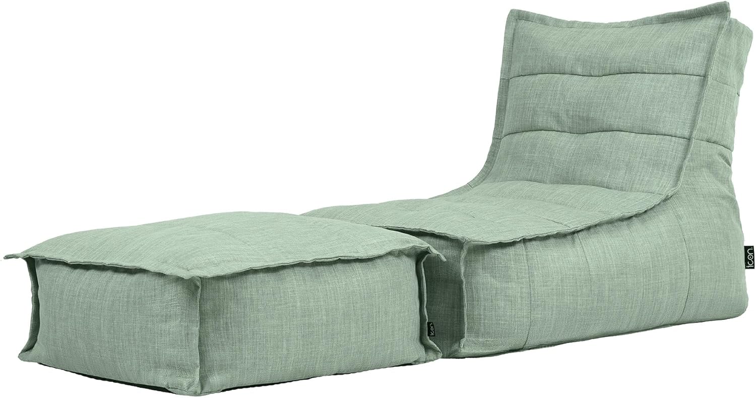 Icon Dolce Sitzsack mit Hocker für Erwachsene, Salie Grün, Indoor Outdoor Sitzsack mit Füllung, Bean Bag, Wasserabweisender Stoff, Bequemer Sessel für Wohnzimmer, Lounge, Schlafzimmer, Garten